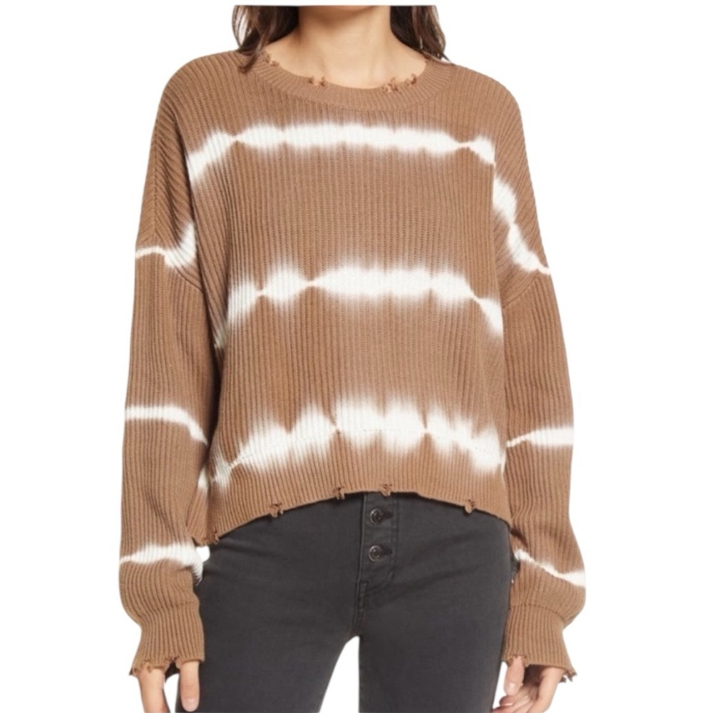 PISTOLA Eva tan & is White Cropped Distressed Sweater SZ L NEW